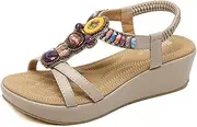 [Gikleihwy] Sandals For Women Casual Rhinestones Platform Flip Flops Outdoor Elastic Strap Sandals Non-Slip Wedge Heel Sandals for Summers Dress Beach