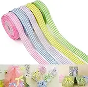 HUIHUANG Gingham Ribbon 1/2 inch x 5 Rolls Spring Color Ribbon Set Easter Buffalo Plaid Ribbon for Gift Wrapping, Crafts, Hairs, Holiday Decoration, Wedding Decor- Total 50 Yards