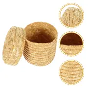 Home Living Woven Basket With Lid Kitchen Snack Storage Home