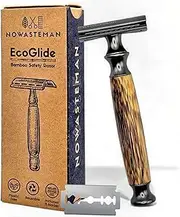 EcoGlide Premium Bamboo Handle Double Edge Safety Razor by NoWasteMan - GunMetal Gray | Balanced Weight | INCLUDES 5 BLADES