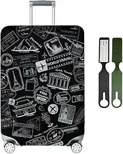 ZANZER Suitcase Cover Protector with Luggage Tag for 26-32 Inch, Elastic Dust Luggage Cover for Suitcase, Washable Thickened Anti-Scratch Travel Accessories (Black tag, (Fit 29-32 inch) XL)