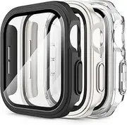 [3 Pack]Hard PC Case for Apple Watch Screen Protector SE Series 6 Series 5 Series 4 44mm with Tempered Glass Screen Protector, Full Hard Ultra-Thin Scratch Resistant Bumper Protective Cover for Apple Watch SE& Series 6 & Series 5& Series 4 44mm