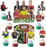 25pcs Soccer Cake Decorations with 1pcs Cake Topper, 24pcs Cupcake Toppers for Football Birthday Party Supplies.