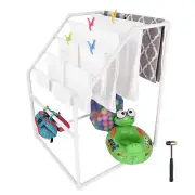 Yescom Freestanding Pool Towel Rack Outdoor White 7 Bar Storage PVC Drying Rack