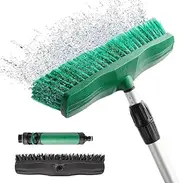 Outdoor Water Push Floor Broom Green Bristles for Soft Cleaning Car Wash Solar Panel Black for Hard Floor Clean Telescopic Pole from 35.4" to 76.7" Water tap Connect. (Water Push Broom KIT)