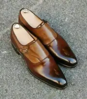 New Handmade Men's Leather Formal Dress Two tone formal dress Monk Straps Shoes