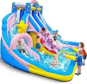 TOAOB Inflatable Water Slide: 6 in 1 Bounce House Water Park for Kids - Climbing Wall Splash Pool 2 Water Cannon 2 Slide Basketball Rim - 550W Blower - for Outdoor Backyard Birthday Party