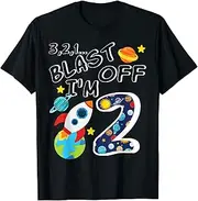 [X.Style] Kids 2nd Birthday Party 2 Year Old Outer Space Blast Off ds686 T-Shirt (S) Black