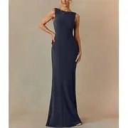 Mermaid / Trumpet Wedding Guest Dresses Elegant Dress Wedding Guest Engagement Floor Length Short Sleeve Crew Neck Lurex Fabric Cowl Back with Glitter 2025