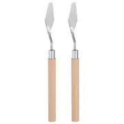 2pcs 14mm No.5 Oil Painting Palette Knives Stainless Steel Spatula Wood Handle