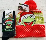 Kermit The Frog Muppets Pom Beanie Hat & Socks Ships Fast!
