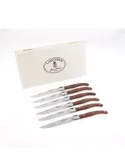 Jean Dubost Laguiole Set of 6 Bubinga Wood Handle Steak Knives
