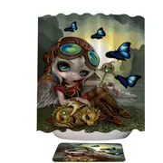 Cute Fantasy Art Angel and Clockwork Dragonling Shower Curtain