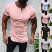 T Shirt Short Sleeve Comfortable Cotton Blend Crew Neck Gym Muscle Mens