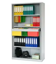 New Tambour Door Lockable 4 Shelf Cupboard Cabinet 1980mm H x 900mm W Light Grey
