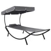 Garden Sun Bed With Canopy & Pillow Patio Beach Pool Lounger Sunbed Steel Frame