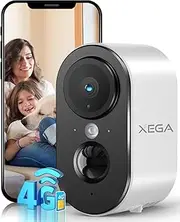 Xega 3G/4G Cellular Security Camera with SIM Card Indoor, 2K Super HD LTE Indoor Security Camera Portable, 6000mAh Battery, PIR Motion Detection, 3MP Color Night Vision, 2-Way Audio, TF/Cloud, IP65