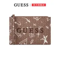 在飛比找蝦皮商城優惠-【GUESS】個性塗鴉LOGO拉鍊手拿包-咖啡