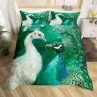 Cover Set Queen Size,White Green Peacock Feather Bedding Set for Kids Teens