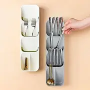 2 Pack Compact Small Cutlery Tray Organiser, Utensil Holder for Drawers, Kitchen Silverware Drawer Organizer Divider for Spoons Forks & Short Knives, White & Grey