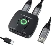 8K 60HZ HDMI 2.1 Switch, 2 in 1 Out 4K 120HZ HDMI Switcher Support 8K 48Gbps HDCP2.3 for PS5 PS4 Pro Xbox Series X Nintendo Switch on TV Projector Monitor with External Switch Button