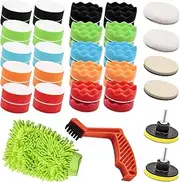 50Pcs Car Polishing Pad Kit Contains 3 Inch Buffing Pads Sponges, Foam Pad Brush and Car Wash Mitt Microfiber, Drill Adapter, Auto Polisher Attachment for Cars Trucks Motorcycles