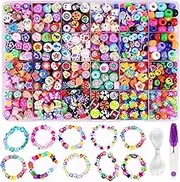 1000PCS Polymer Clay Beads, 24 Style Cute Pony Beads Bracelet Making Kit, Heart Letter Animal Cake Butterfly Fruit Flower Clay Beads Slime Charms for Jewelry Necklace Bracelet Earring Making