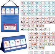 Tikplus Desktop Pocket Chart, Self-Standing & Foldable Visual Timetable Tabletop Chart, with 108 Paper Cards, Learning Board for Kindergarten, Teacher Classroom, Home Use