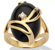 OVAL SHAPED ONYX CRYSTAL ACCENT RING GP 14K GOLD STERLING SILVER 5 6 7 8 9 10