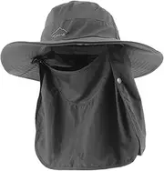 [ARTSEWPLY] Summer Sun Protection Fisherman Hat Grey Wide Brim Sun Hat Neck Flap for Women Outdoor Fishing
