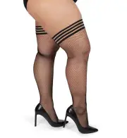 MeMoi MM-2621 Plus Back Seam Fishnet Lace Top Thigh Highs