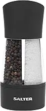 Salter 7612 BKXRA Dual Salt & Pepper Grinders - 2-in-1 Compact Design, Refillable Spice Grinder Set, Adjustable Fine/Coarse Grinding, 75g Salt & 30g Peppercorns, Ceramic Mechanism, Twist to Grind