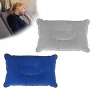2Pcs Inflatable Pillow Blow up Pillow 34*22cm, Soft Water Resistant Portable Beach Sunbed Pillow Air Inflatable Neck Pillow for Camping Traveling Outdoor Fishing Airplane Car Office, Blue & Gray