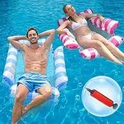 2 Pack Inflatable Pool Floats Hammock, 4-in-1 Multi-Purpose Portable Water Pool Floats with a Manual Air Pump, Pool Chairs to Beach, Swimming Pool, Exercise Saddle, Hammock, Drifter (Blue, Pink)