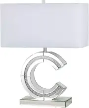 NEW C-Shape Base Chrome & Crystal White Fabric Shade Finish 22" Table Lamp 4005A