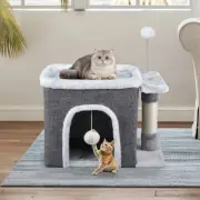 Cat Bed for Indoor Cats Cube House, Covered Cat House with Fluffy Ball Hanging