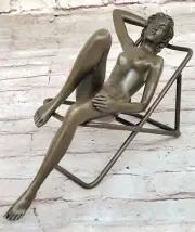 Rare Hot Cast Figurine Nude Woman on Beach Chair by Mario Nick Artwork