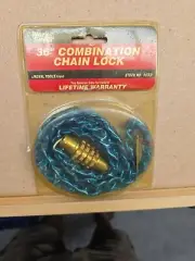 NOS Vintage 36” Bicycle Chain Combination Lock Green Vinyl Covered Work Saver