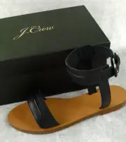 NIB J. CREW Retail $128 AMALIA LEATHER SANDALS ANKLE STRAP BLACK SIZE 6.5 ITALY