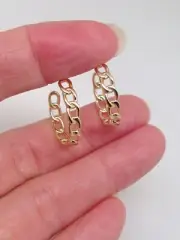 925 Sterling silver Plain Cuban Link Half Hoop Earrings Small Hoops 18mm x3.2mm