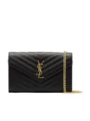 Saint Laurent Classic Cassandre Chain Wallet in Grain de Poudre Leather
