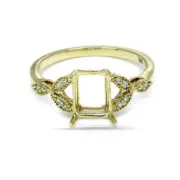 Emerald Cut 8x6mm Ring Semi Mount In 14k Yellow Gold With Diamond Accent (53064)