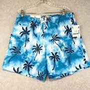 Trunks Surf & Swim Co Mens Shorts Small Neon Blue Palms Tree Printed Stretch
