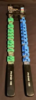 2 Pc Steel Socket Rail Organizer Holder Set 1/2" Blue 1/4" Green