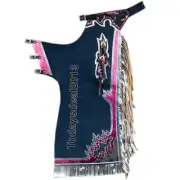 Western Black Grain Leather Bull Riding Rodeo Chaps with matching Fringes 25