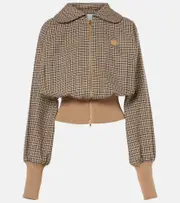 [Patou] Patou Houndstooth wool-blend flannel bomber jacket AU 14 beige