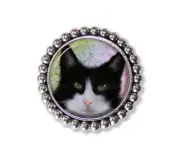 Cute Tuxedo Cat Round Pearl BROOCH pin Jewelry