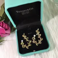 在飛比找Yahoo!奇摩拍賣優惠-Tiffany&#92;U0026Co蒂芙尼 樹葉水鑽耳釘 