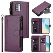 ​Magnetic Closure Leather Wallet Case With 9 Card Slots And Hand Strap Flip Cover RFID Protection Purple For Nokia G42 / G310
