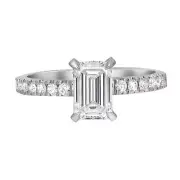 Emerald & Round Cut Lab Grown Diamond Engagement Ring 14K White Gold 1.47Cttw